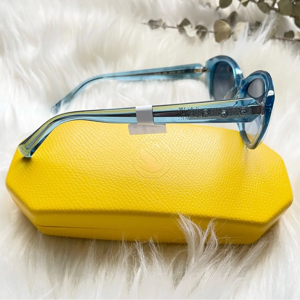 Swarovski Crystal D-Frame Sunglasses Blue 53mm NWT